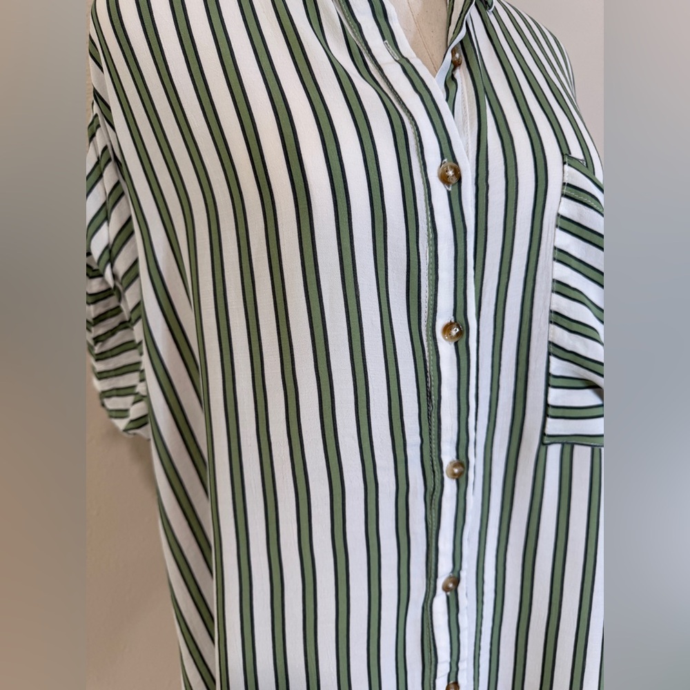 Faithfull The Brand Porte Shirt Dress, Almeria Stripe, White/Green, SIZE: 8 - Picture 9 of 13